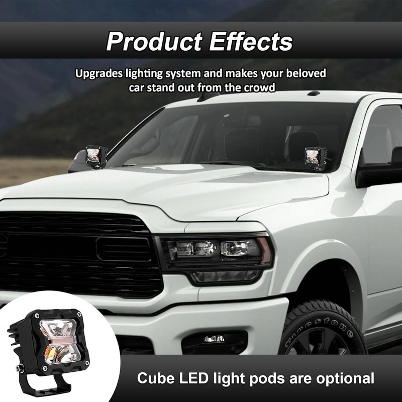 ROMELACK Ditch Hood Mount Bolt Brackets Upper LED Light Pods Bracket Compatible with Dodge Ram 2500/3500 2019-2024(No Drilling) - Image 4